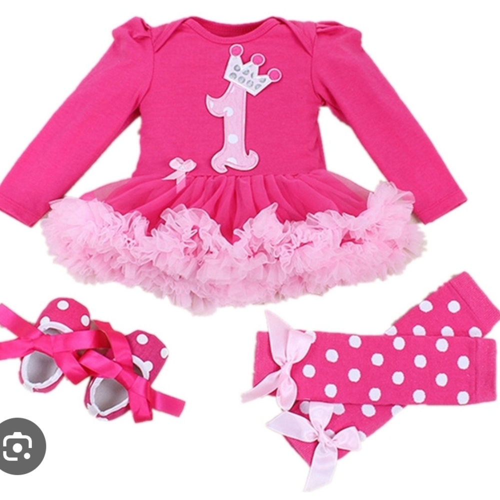 Hot Pink First Birthday Tutu Dress with Polka Dot Accessories